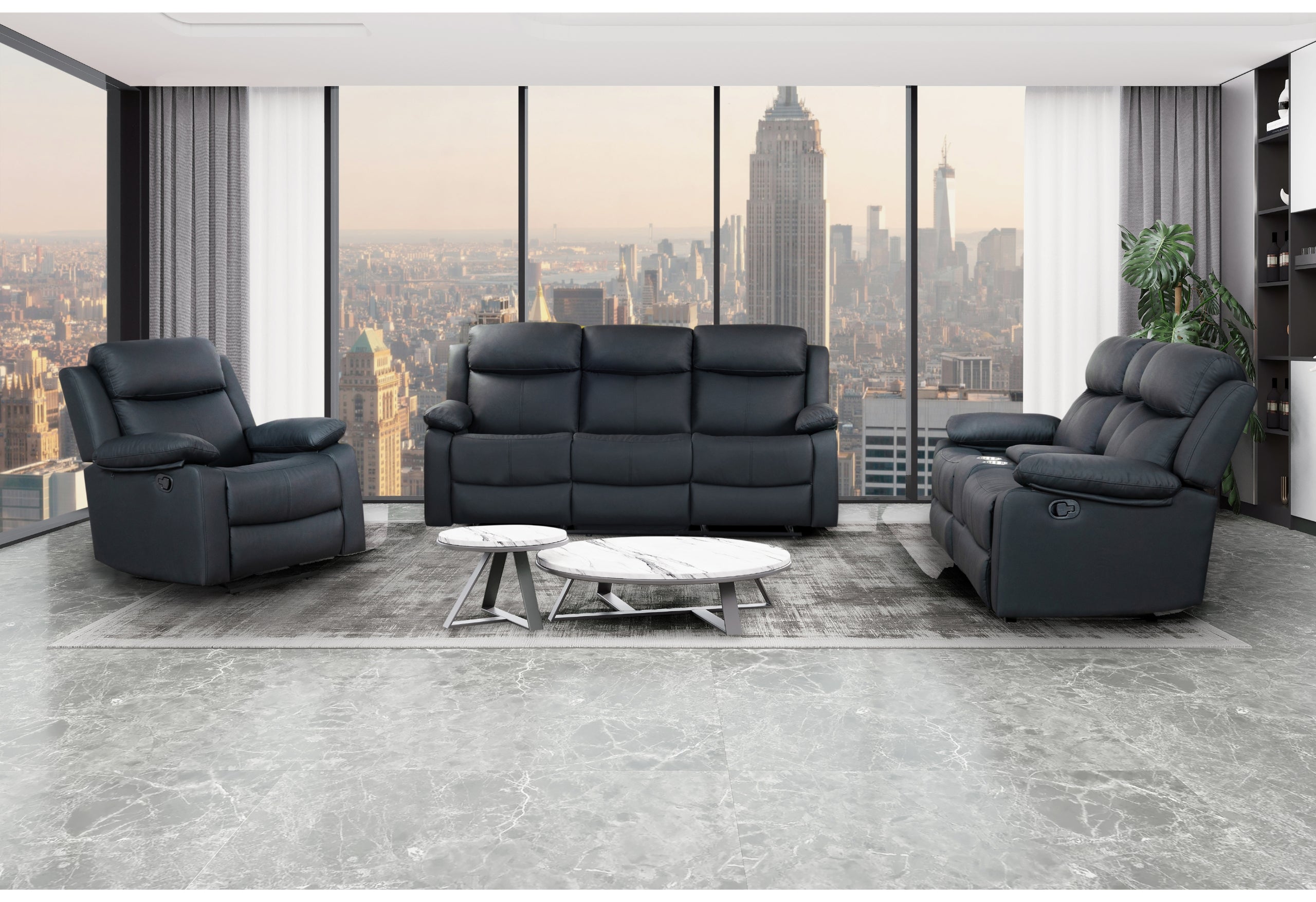 U6026 BLACK PU 72A RECLINING SOFA/CONSOLE RECLINING LOVESEAT/GLIDER RECLINER