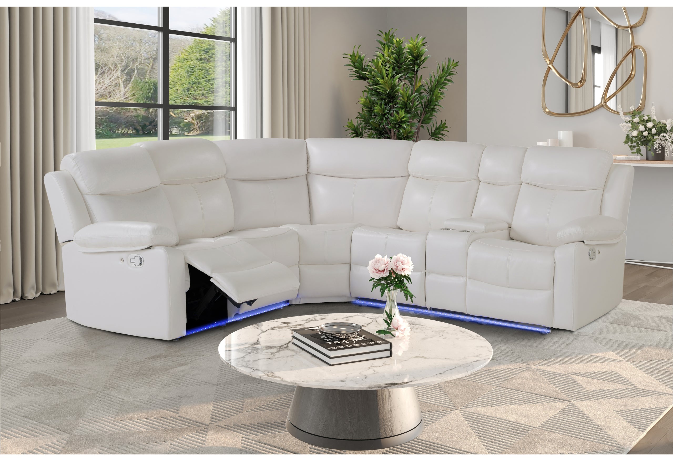 U6026 BLANCHE WHITE RIGHT SIDE FACING SECTIONAL WITH LED AND SPEAKER