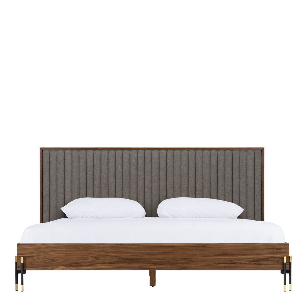 Metcalf - Mid-Century Walnut & Grey Bed - Mid - Century Walnut & Grey Bed