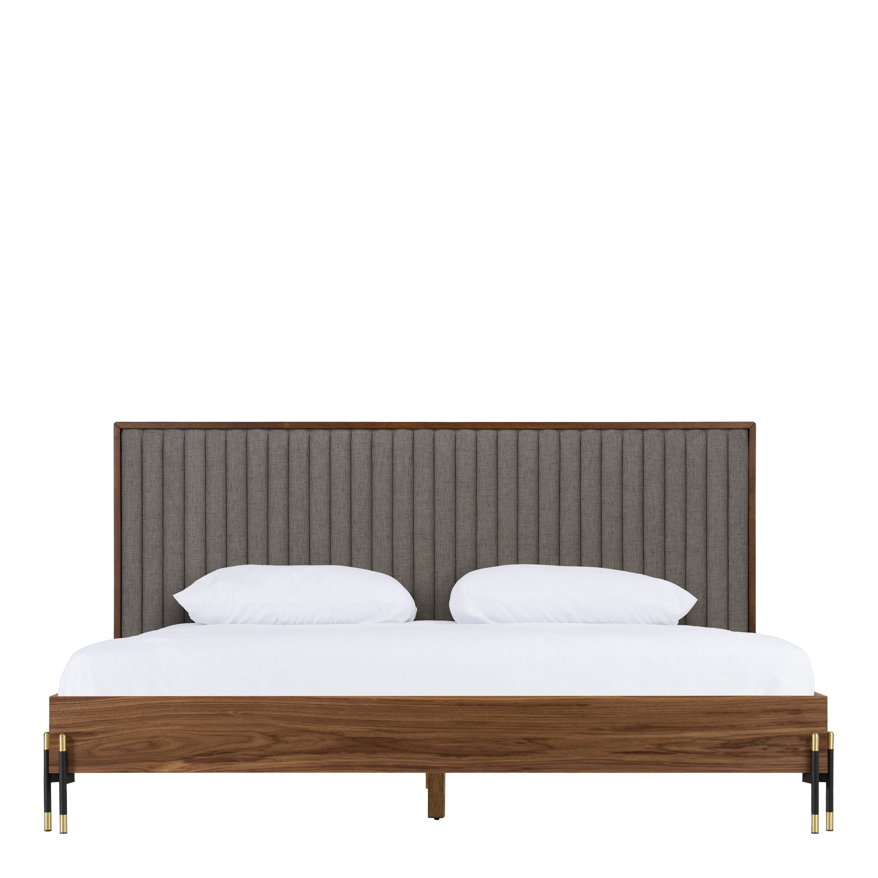 Metcalf - Mid-Century Walnut & Grey Bed - Mid - Century Walnut & Grey Bed