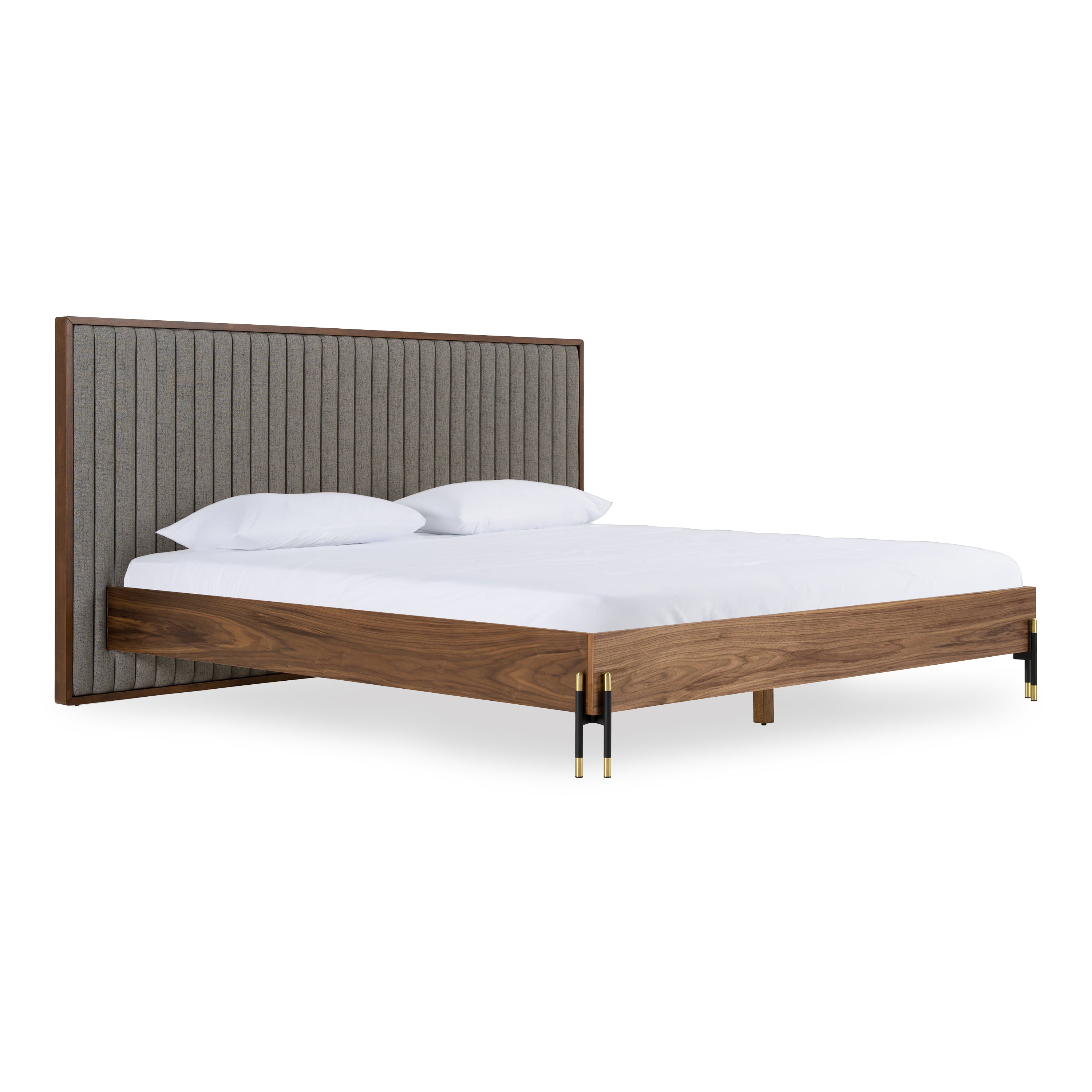 Metcalf - Mid-Century Walnut & Grey Bed - Mid - Century Walnut & Grey Bed