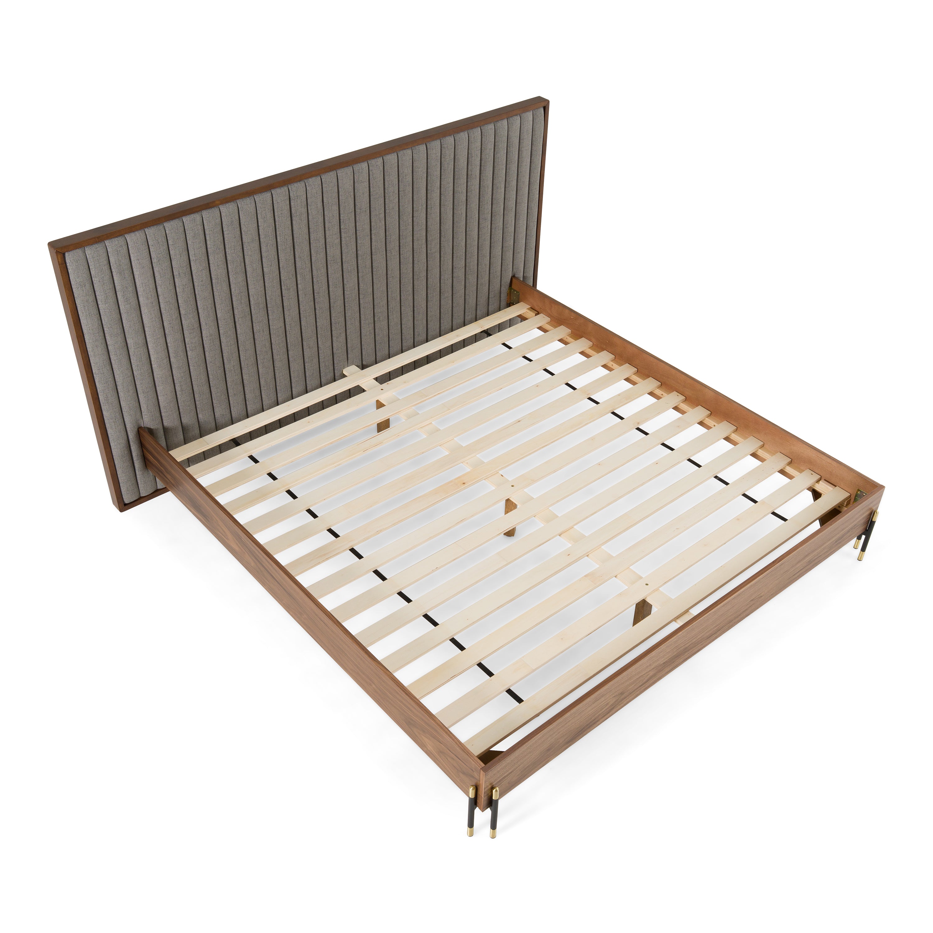 Metcalf - Mid-Century Walnut & Grey Bed - Mid - Century Walnut & Grey Bed