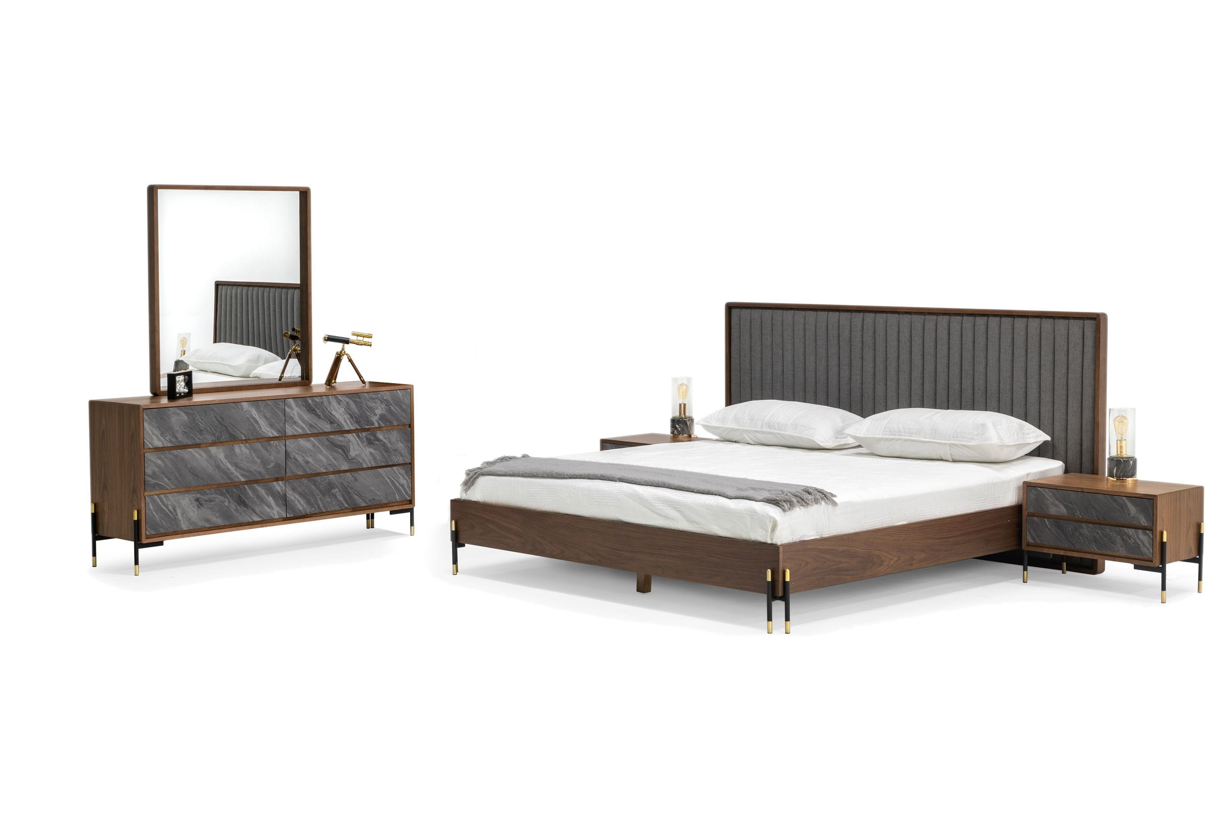 Metcalf - Mid-Century Walnut & Grey Bedroom Set - Mid - Century Walnut & Grey Bedroom Set - Queen