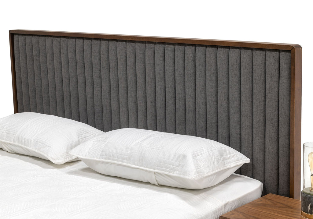 Metcalf - Mid-Century Walnut & Grey Bed with Two Nightstands - Mid - Century Walnut & Grey Bed with Two Nightstands