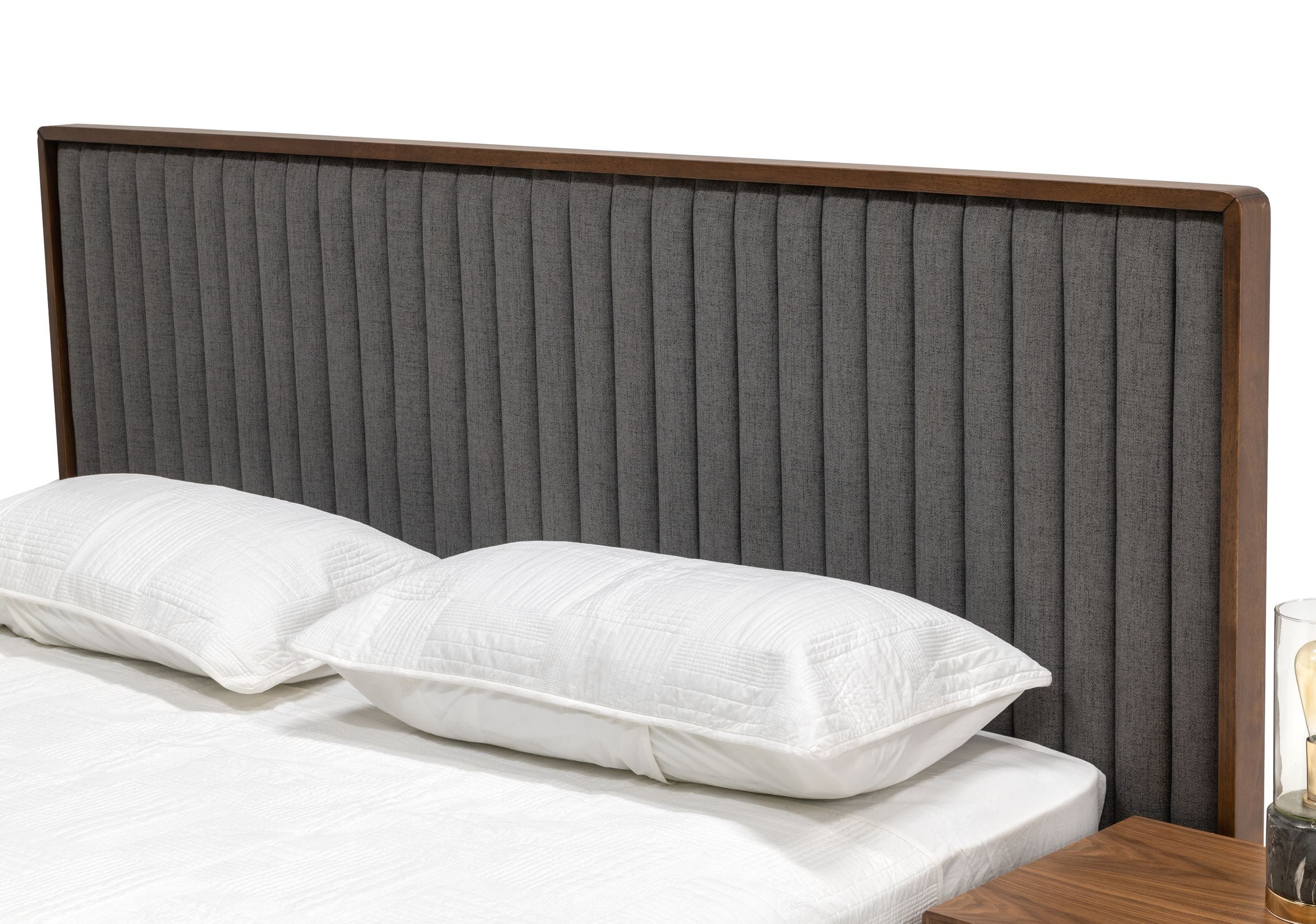 Metcalf - Mid-Century Walnut & Grey Bed with Two Nightstands - Mid - Century Walnut & Grey Bed with Two Nightstands
