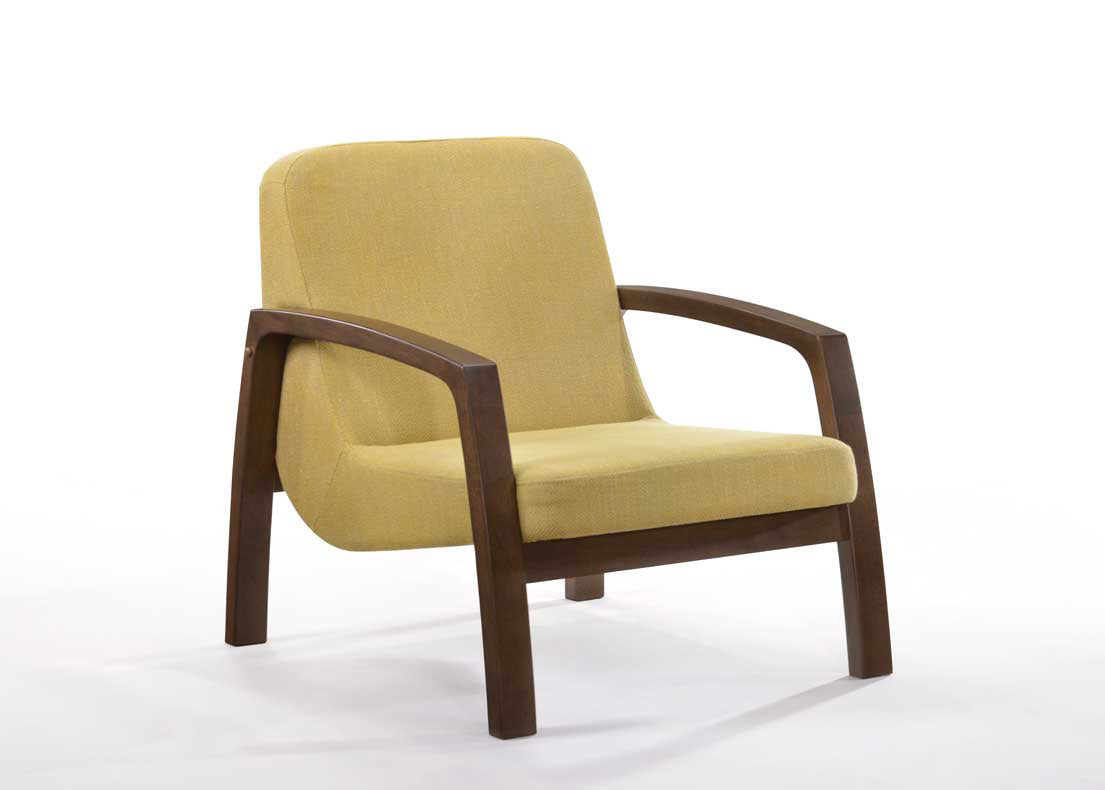 Modrest Bronson Mid-Century Modern Yellow & Walnut Accent Chair – Additional View