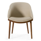 Michael - Mid-Century Modern Beige Vegan Leather + Walnut Dining Chair