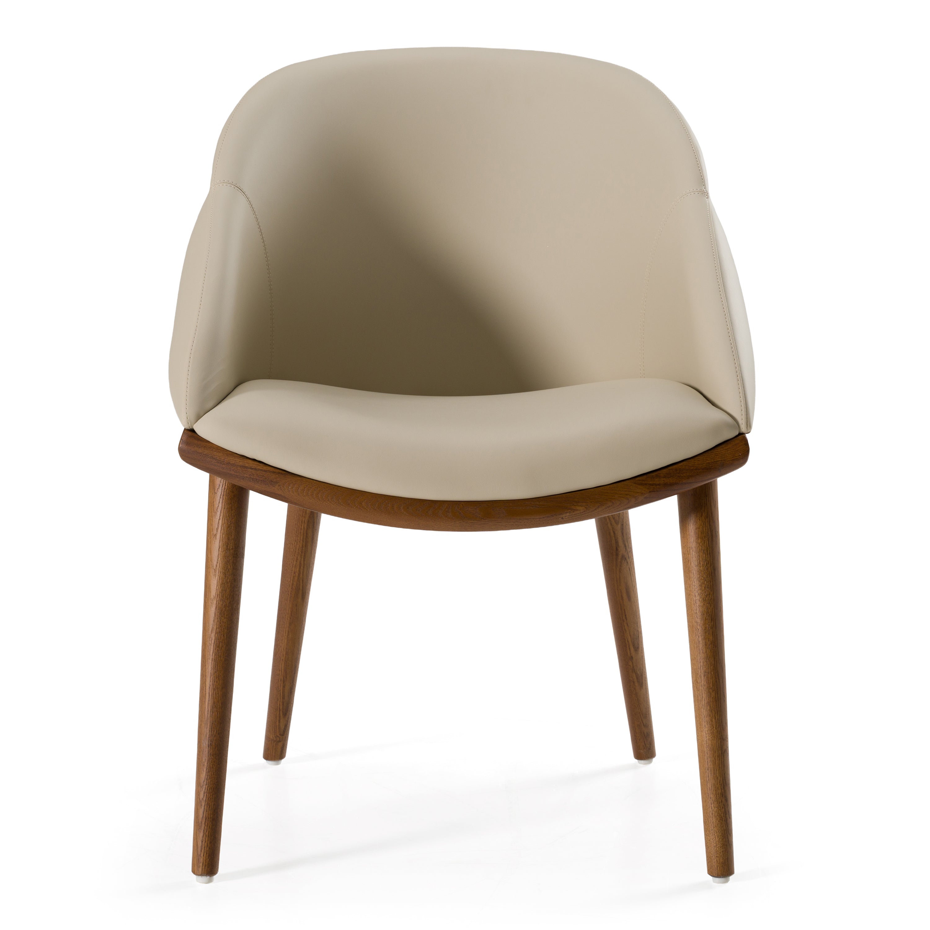 Michael - Mid-Century Modern Beige Vegan Leather + Walnut Dining Chair