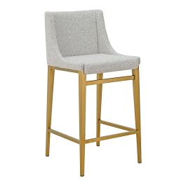 Mimi - Modern Light Grey Fabric + Antique Brass Counter Stool (Set of 2)