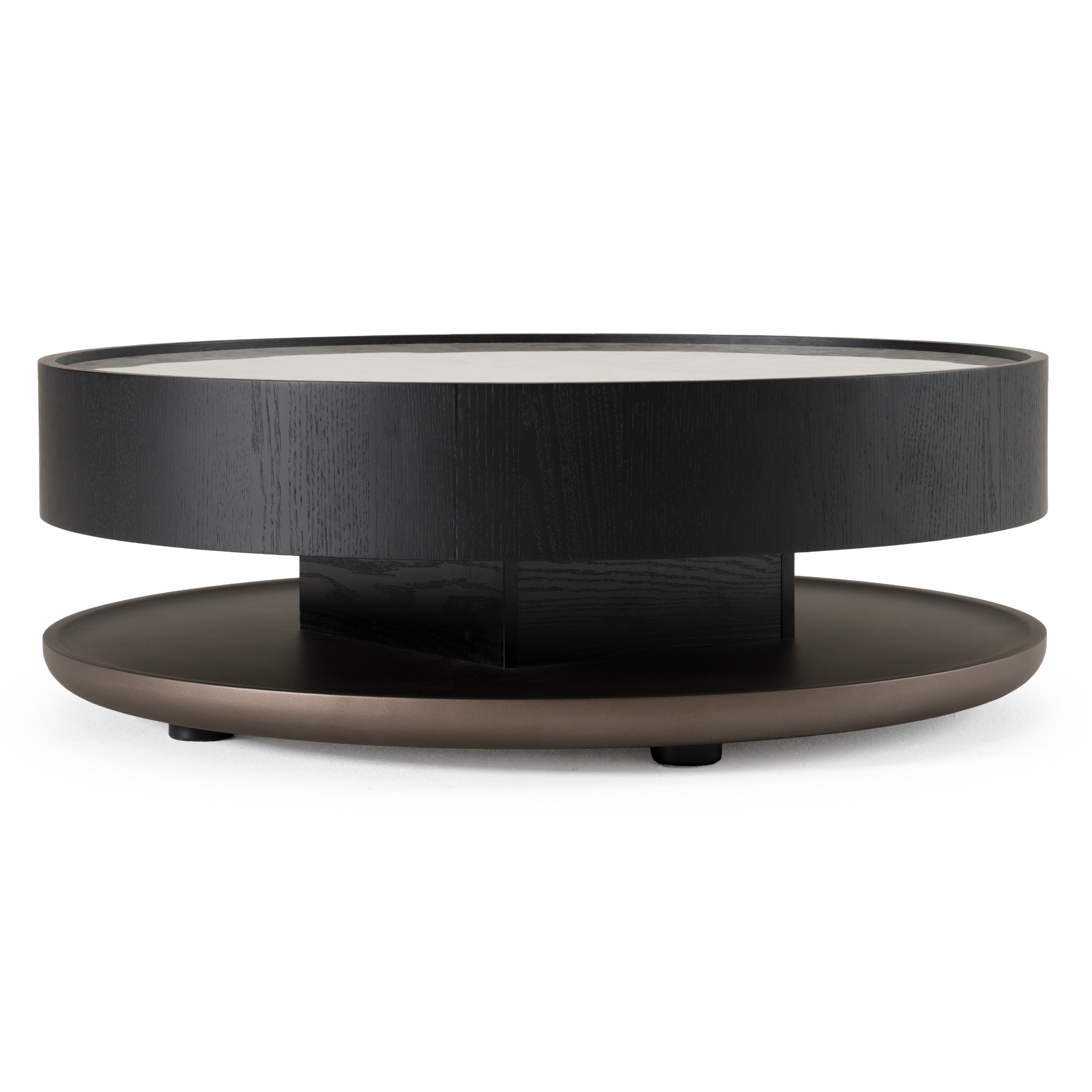 Miranda - Modern Ceramic + Black Oak Round Coffee Table