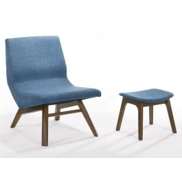 Whitney - Modern Blue & Walnut Accent Chair & Ottoman