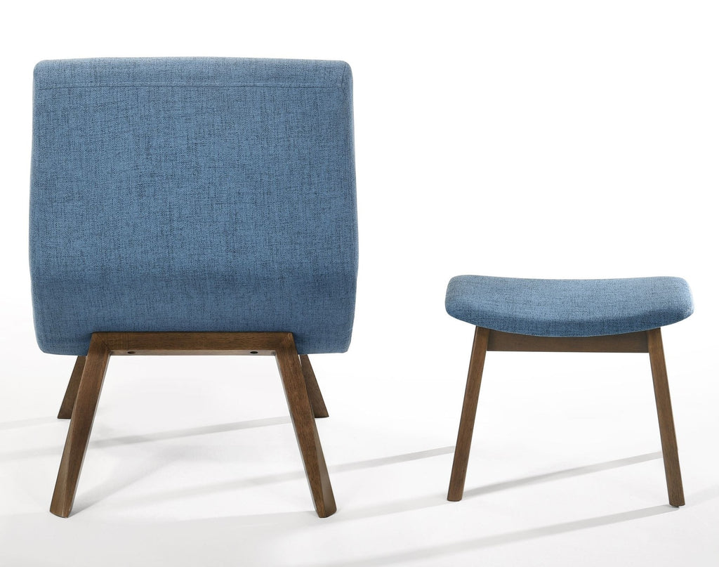 Whitney - Modern Blue & Walnut Accent Chair & Ottoman