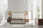 Amberlie - White Vegan Leather & Walnut Bed - White Vegan Leather & Walnut Bed