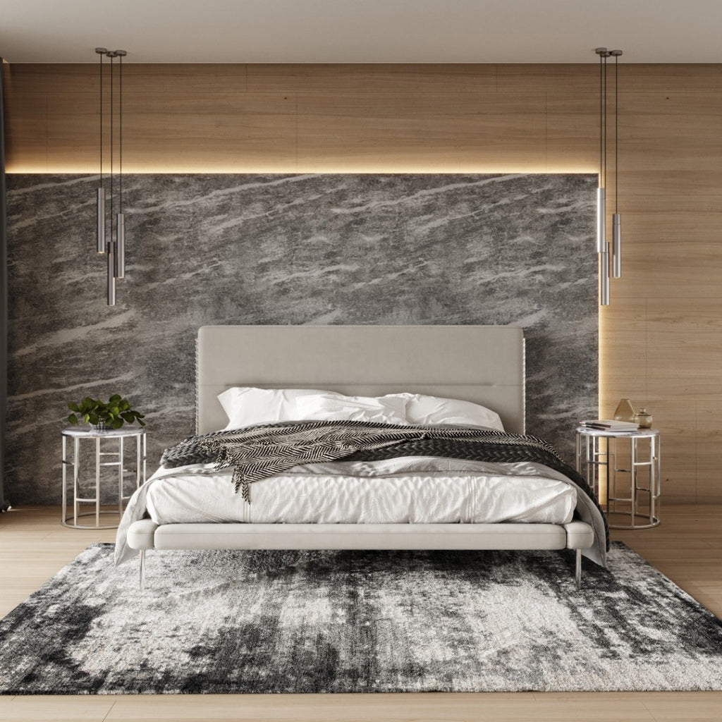 Bergeron - Eastern King Contemporary Cream Woven Fabric Bed - Eastern King Contemporary Cream Woven Fabric Bed