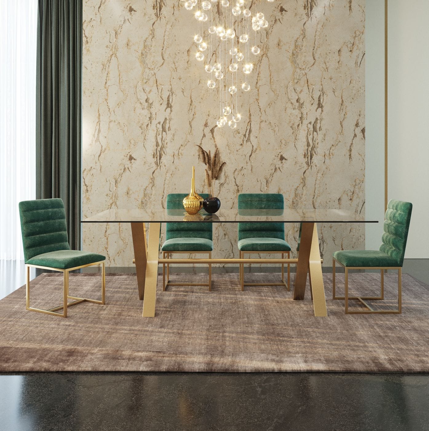 Dandy - Modern Golden & Glass Dining Table