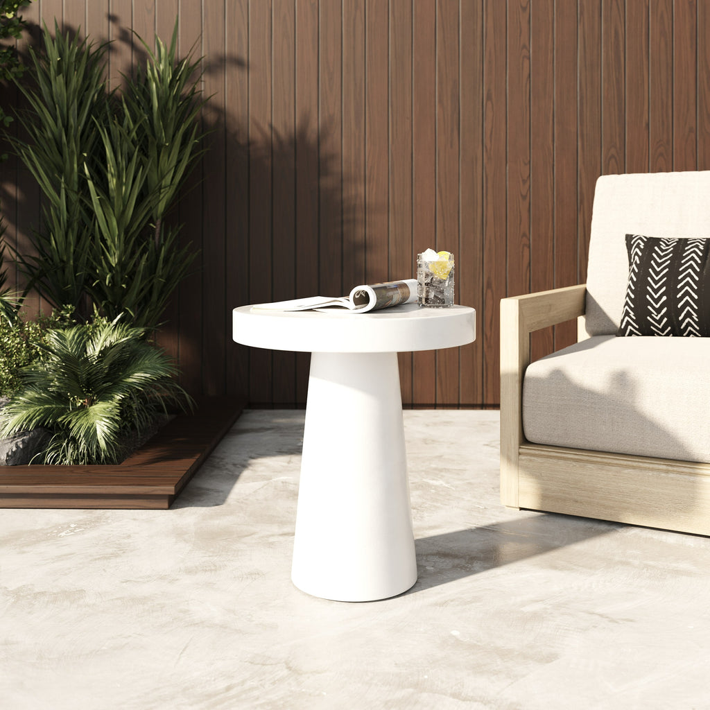 Desoto - Modern White Concrete Round End Table