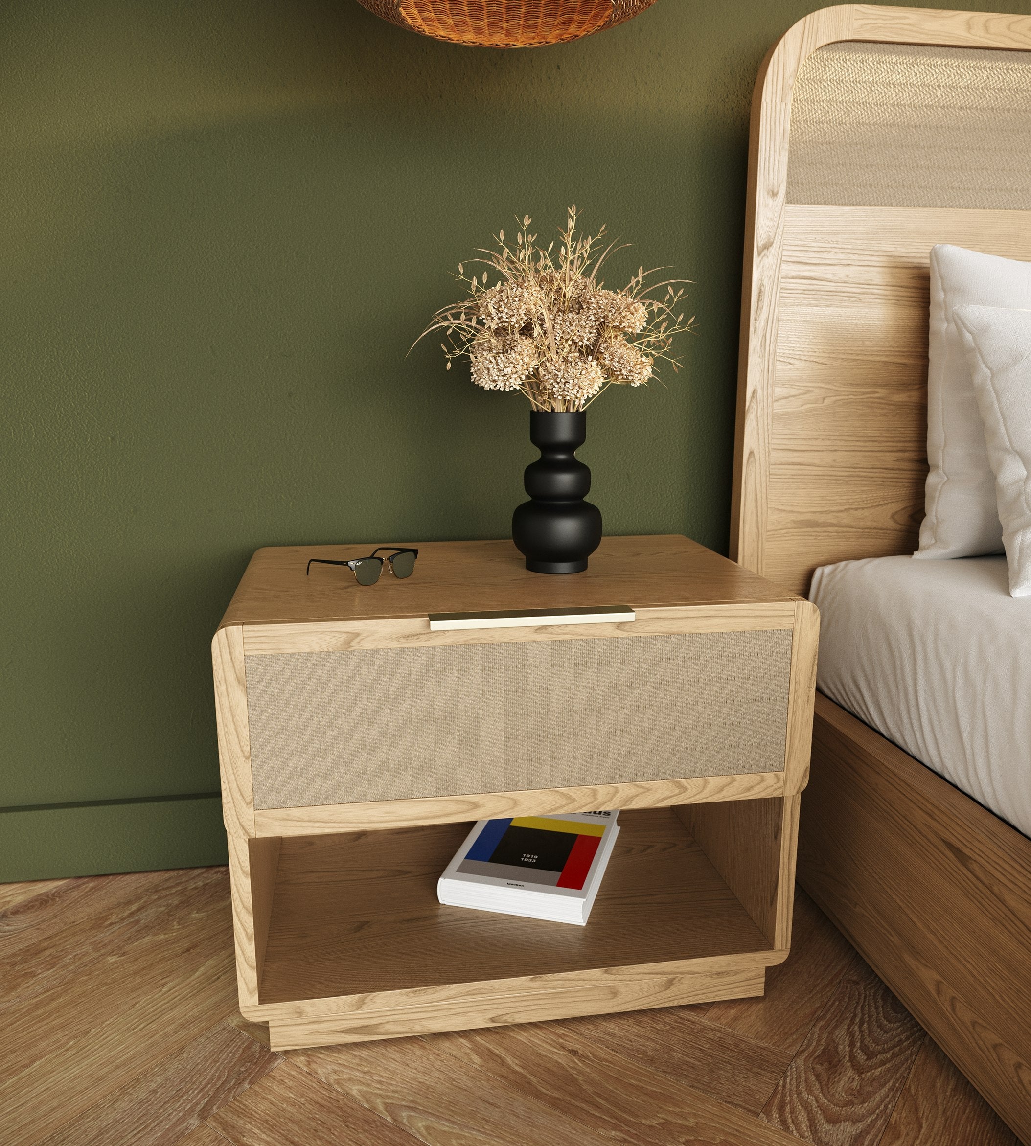 Gavin - Modern Natural Ash + Rattan Nightstand