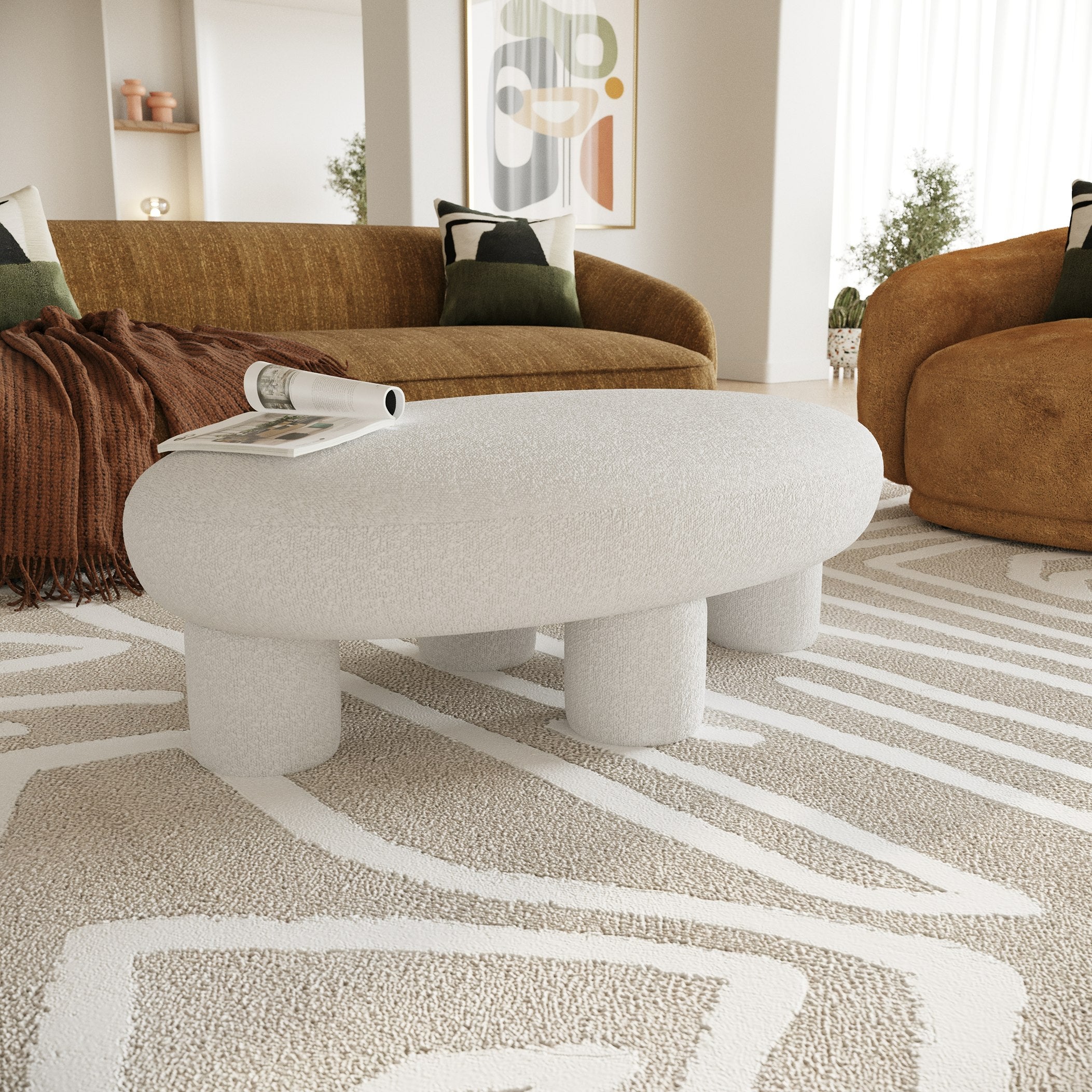 Gaynes - Modern Off-White Fabric Bench