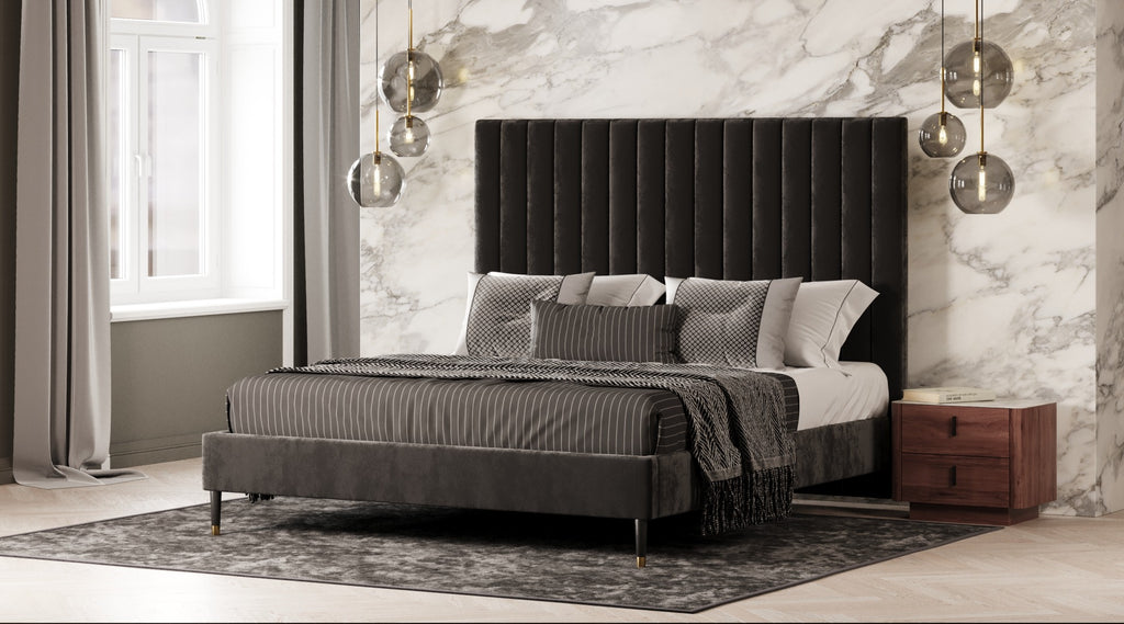 Eastern King Hemlock Modern Grey Velvet Bed