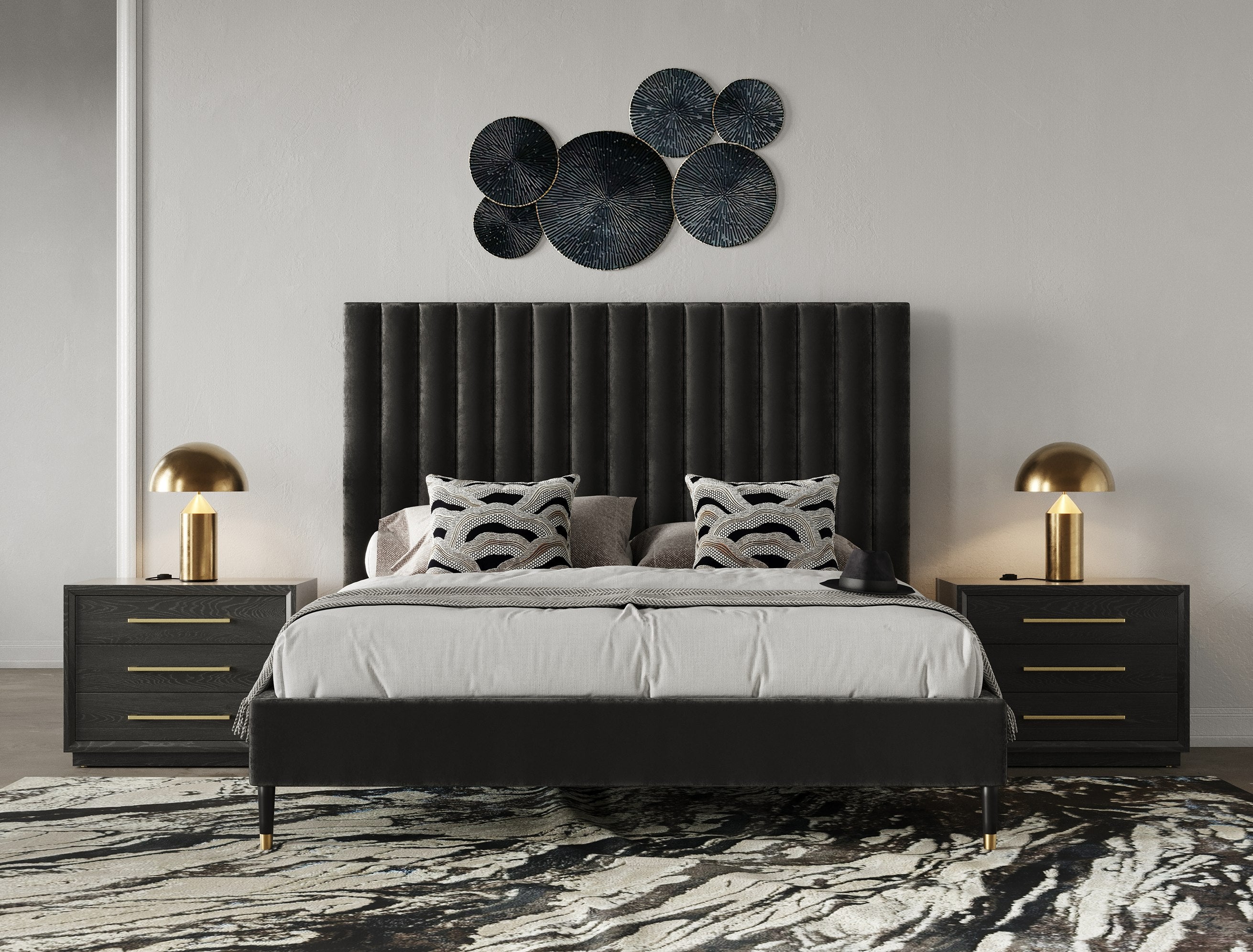 Eastern King Hemlock Modern Grey Velvet Bed