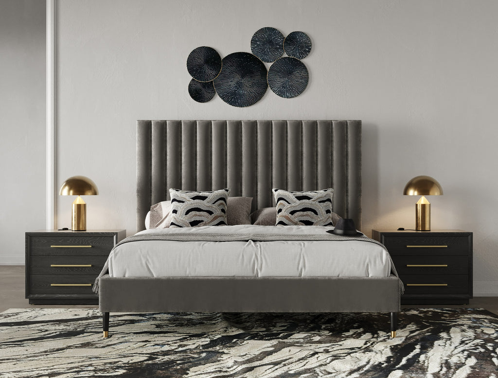 Hemlock - Eastern King Modern Grey Velvet Bed - Eastern King Modern Grey Velvet Bed