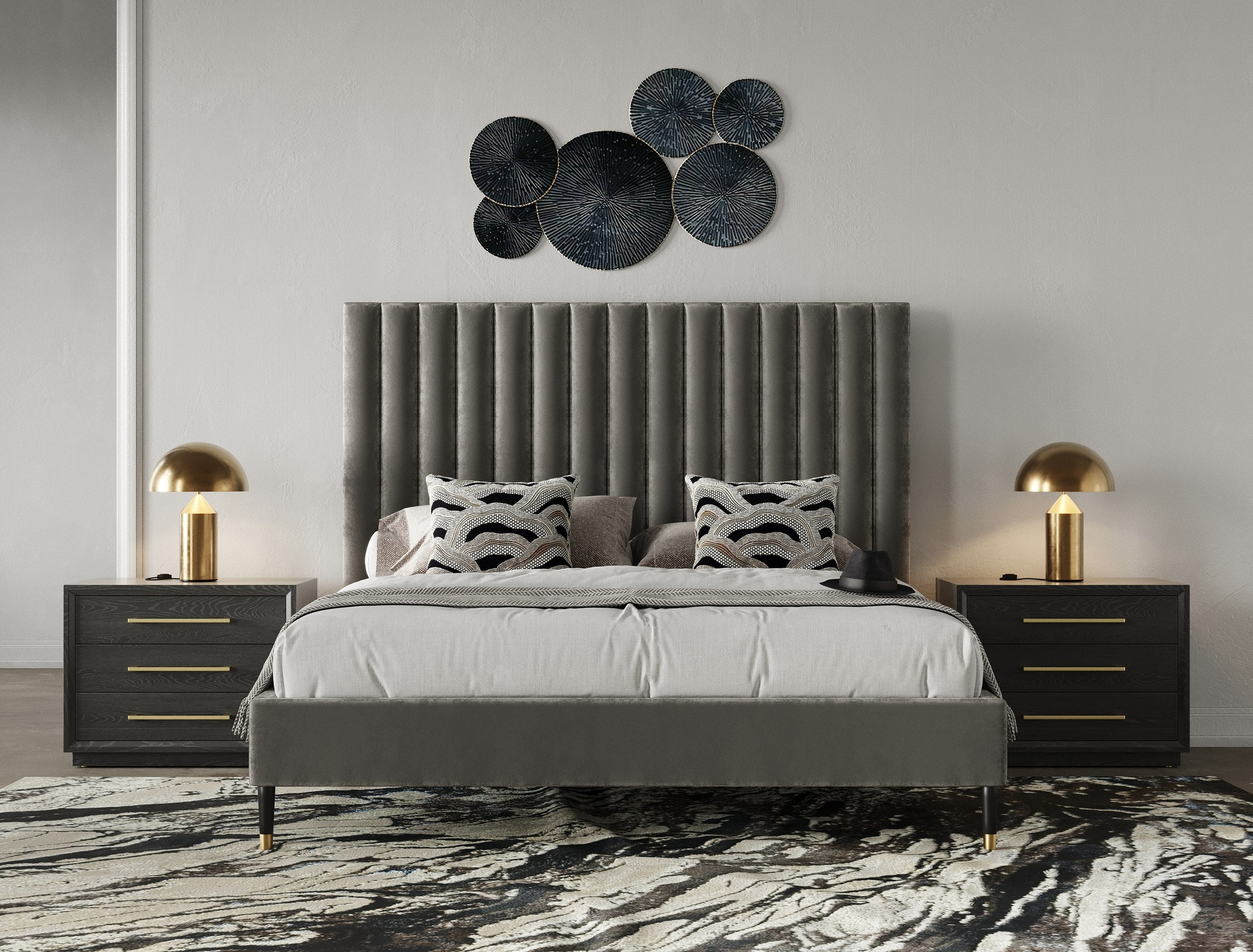 Hemlock - Eastern King Modern Grey Velvet Bed - Eastern King Modern Grey Velvet Bed