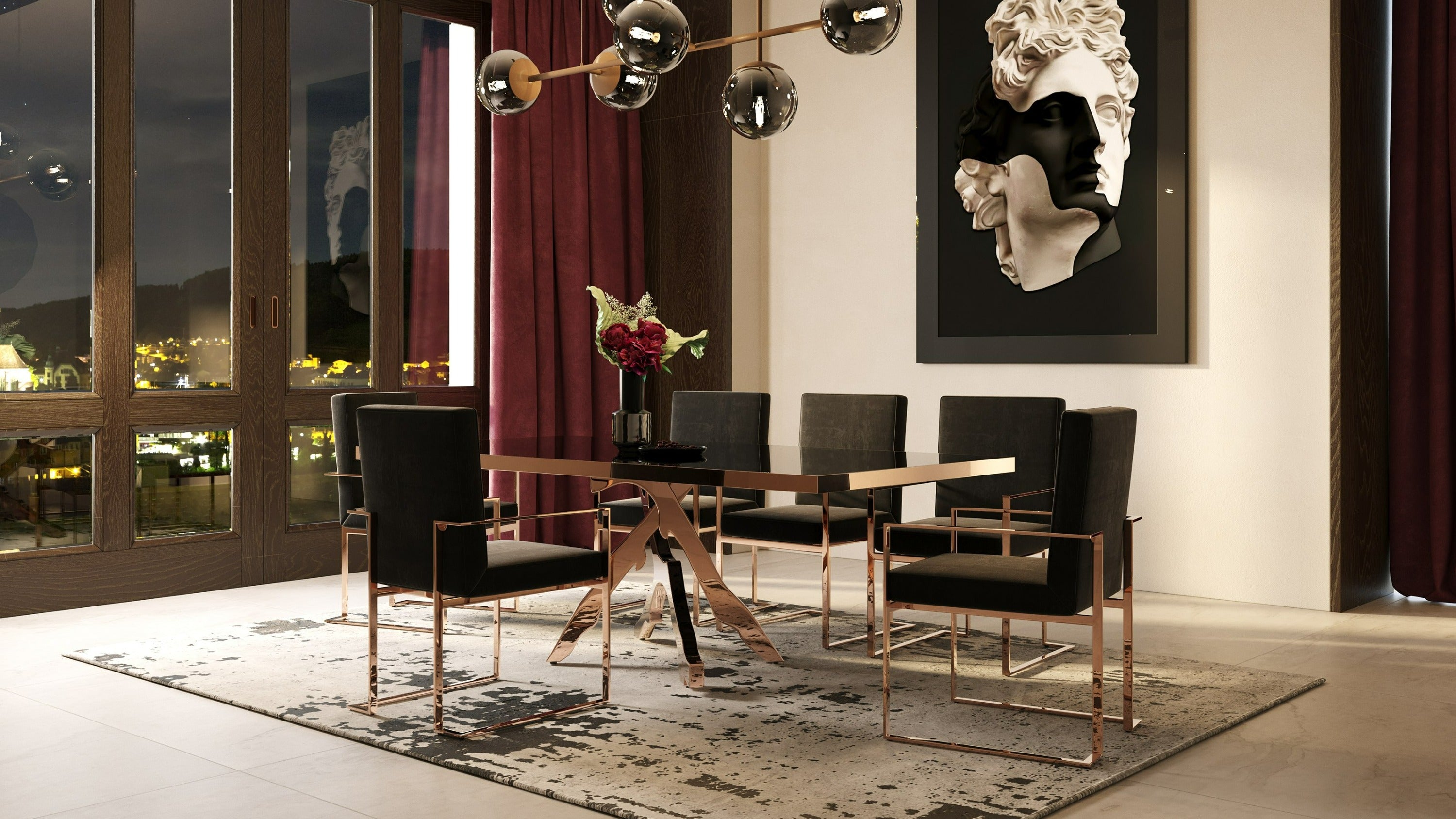 Trea - Modern Black Velvet & Rosegold Dining Chair