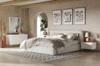 Eastern King Liam - Modern Ivory Fabric Upholstered Bed - Modern Ivory Fabric Upholstered Bed