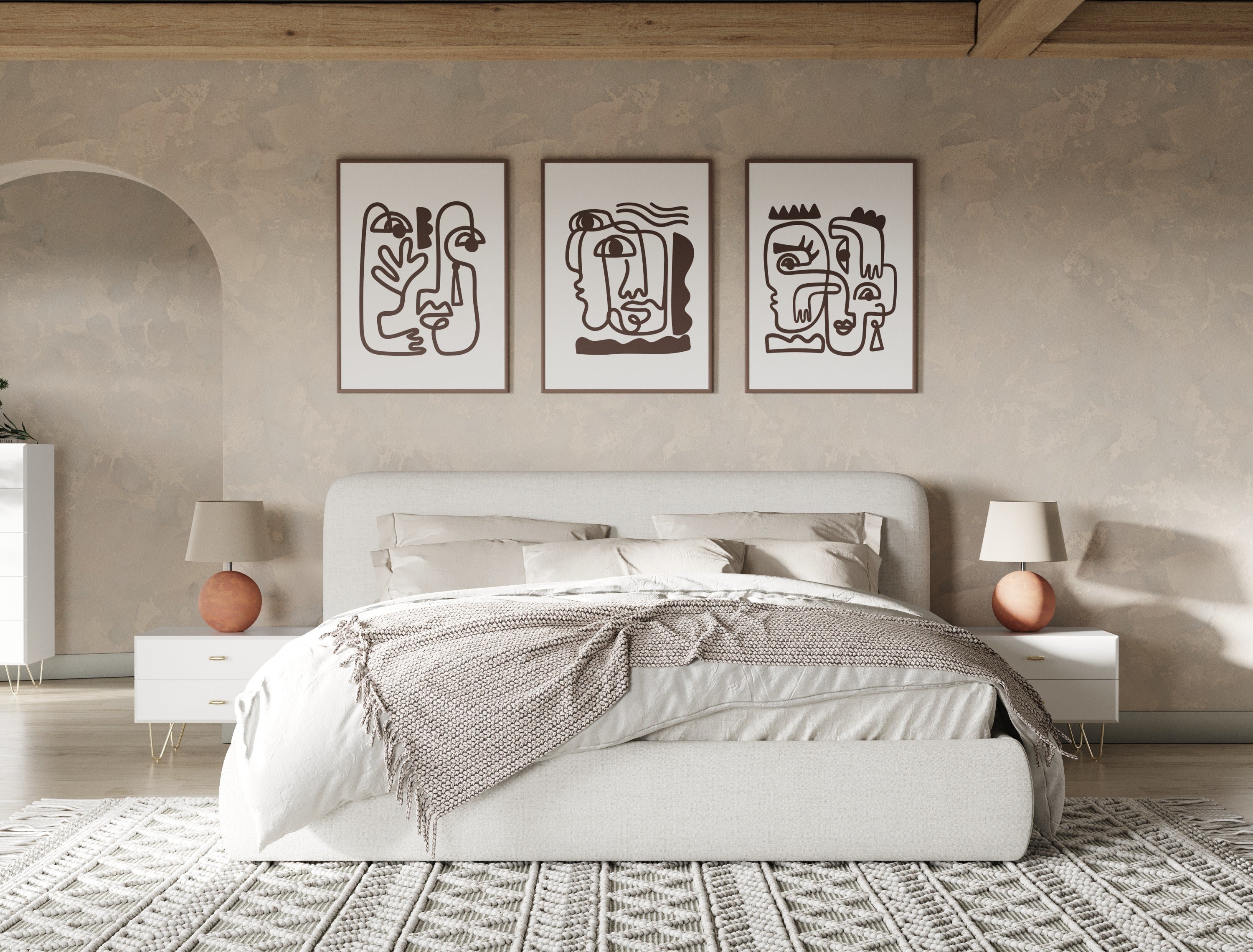 Eastern King Liam - Modern Ivory Fabric Upholstered Bed - Modern Ivory Fabric Upholstered Bed