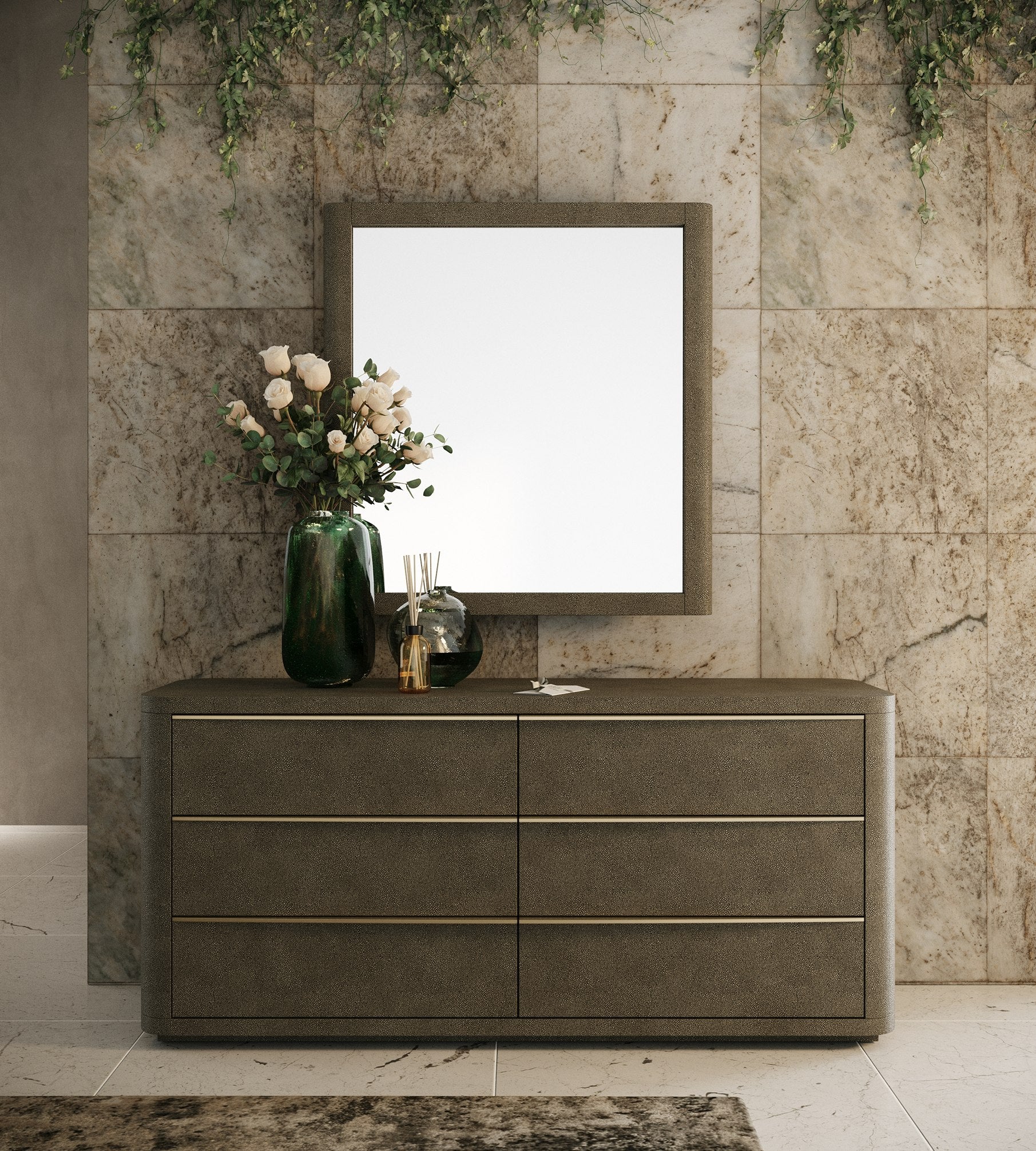 Lois - Modern Beige Shagreen + Brass Dresser