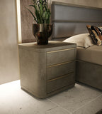 Lois - Modern Beige Shagreen + Brass Nightstand
