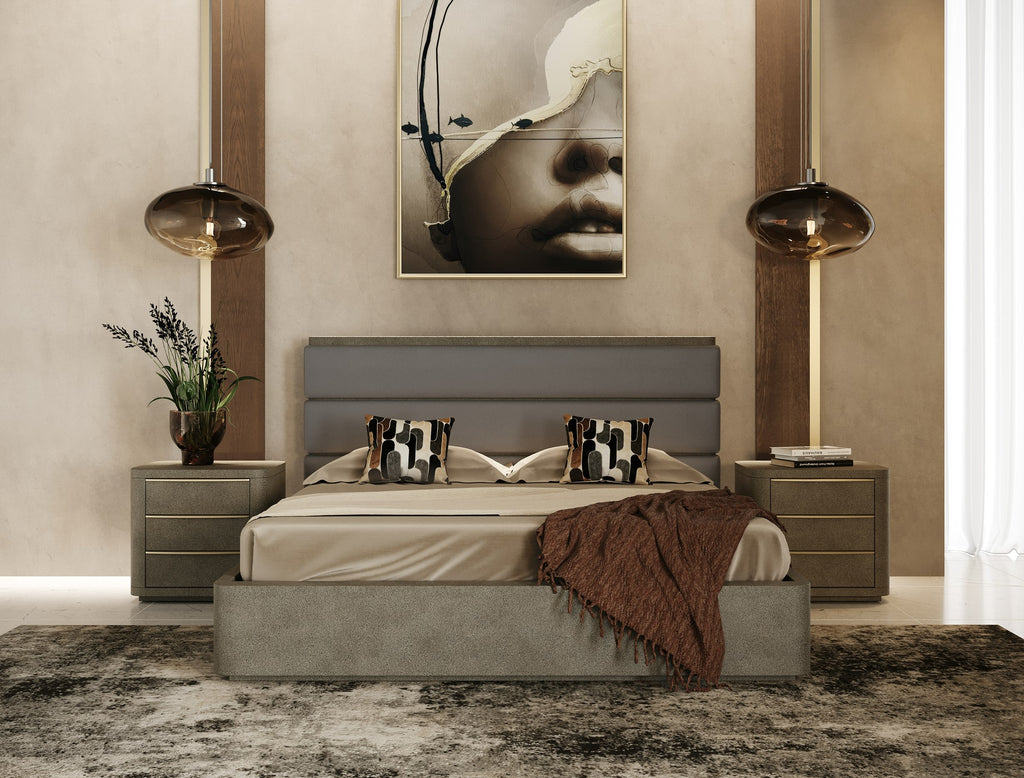 Lois - Modern Beige Shagreen + Brass Nightstand
