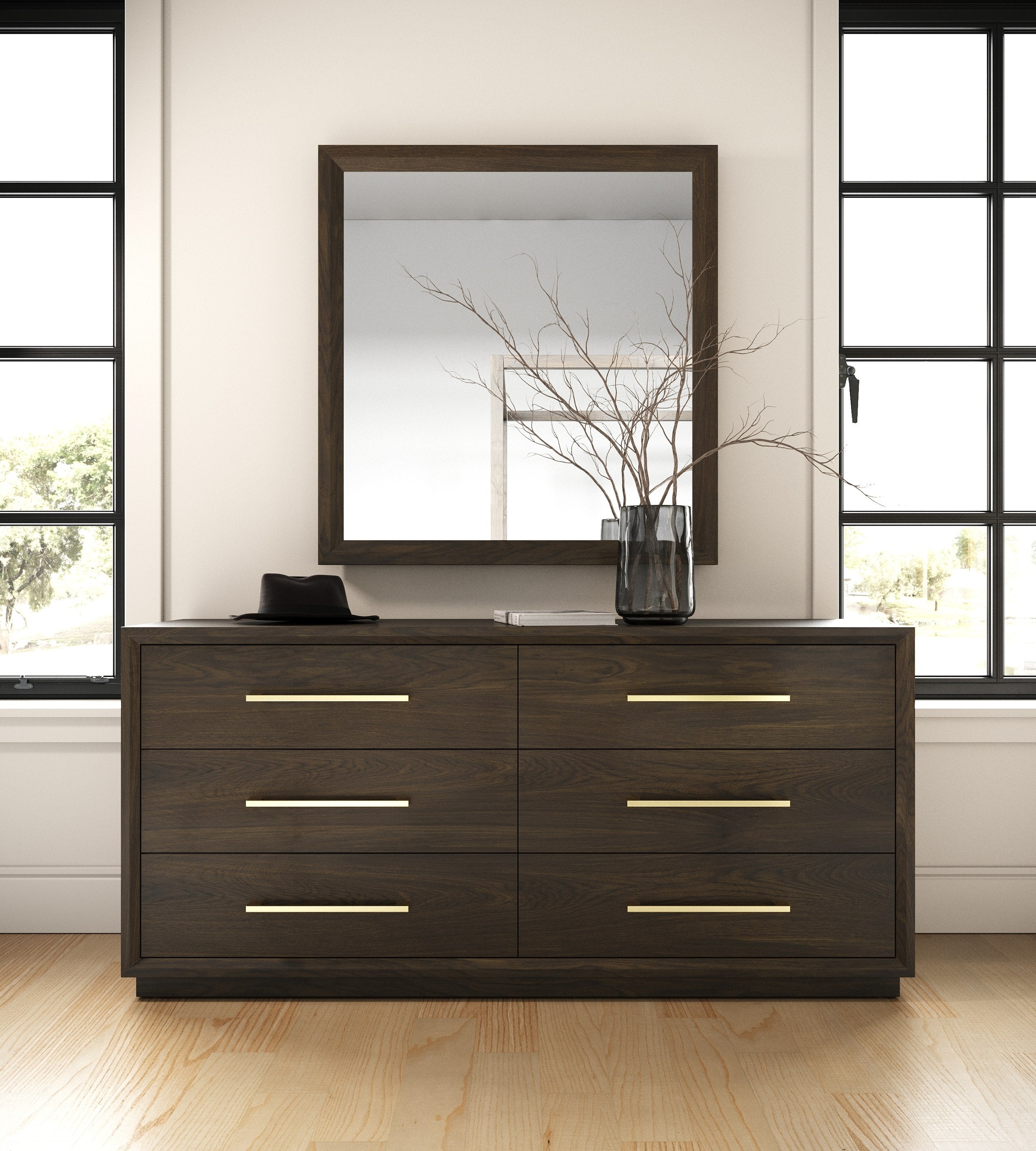 Manhattan - Contemporary Canopy Brown Oak Bedroom Set - Contemporary Canopy Brown Oak Bedroom Set
