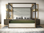 Manhattan - Contemporary Canopy Brown Oak Bed - Contemporary Canopy Brown Oak Bed