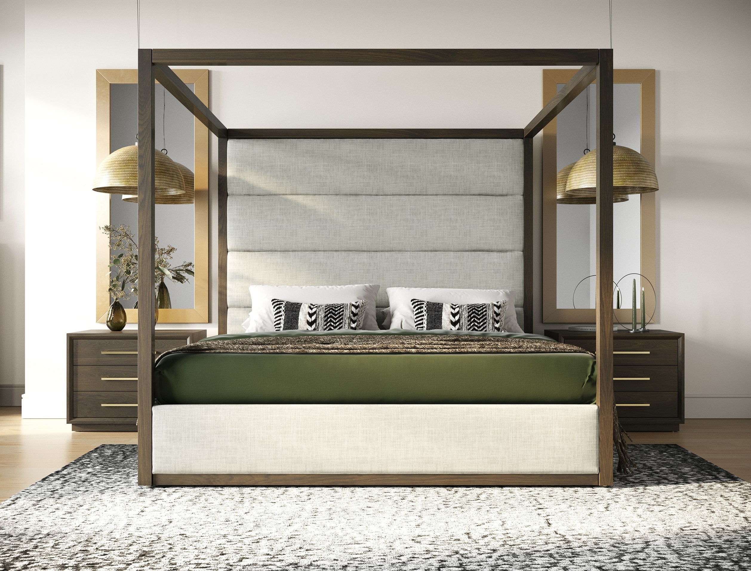 Manhattan - Contemporary Canopy Brown Oak Bedroom Set - Contemporary Canopy Brown Oak Bedroom Set
