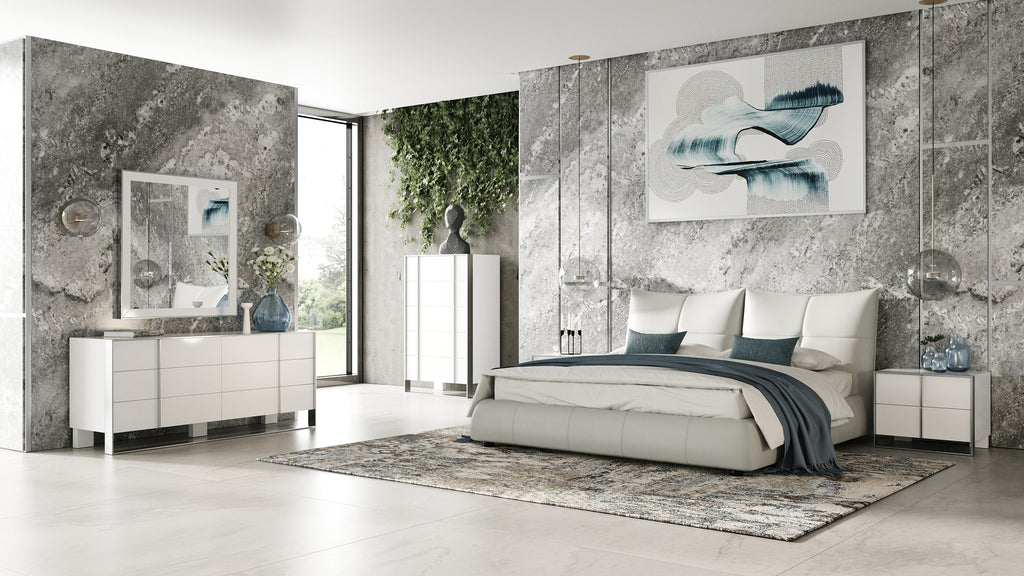 Patrick - Modern Light Grey Leather Bed - Modern Light Grey Leather Bed