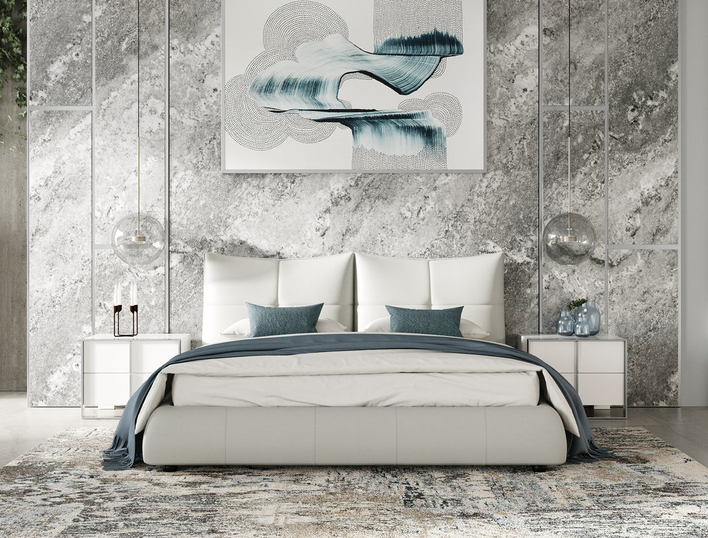 Patrick - Modern Light Grey Leather Bed - Modern Light Grey Leather Bed