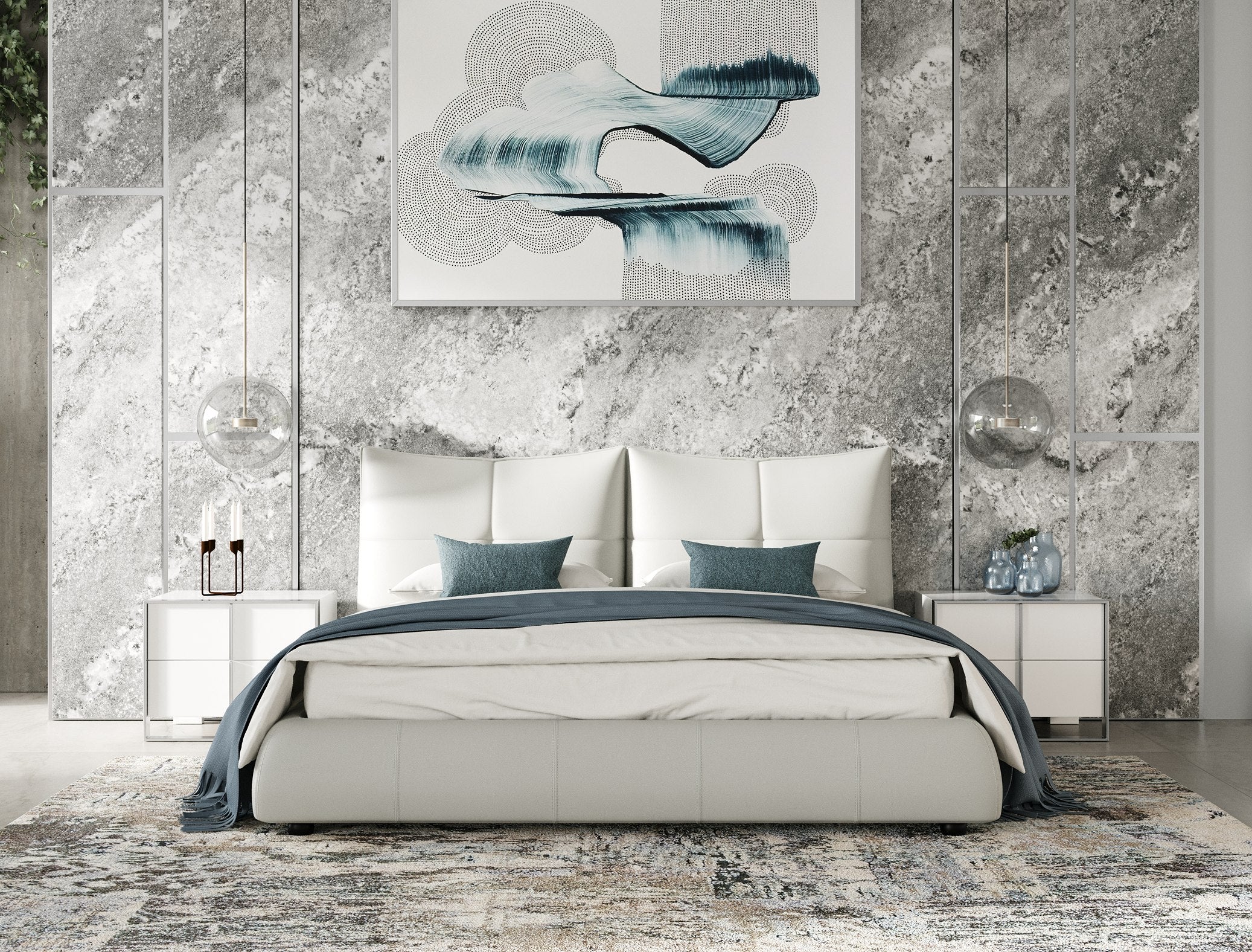 Patrick - Modern Light Grey Leather Bed - Modern Light Grey Leather Bed