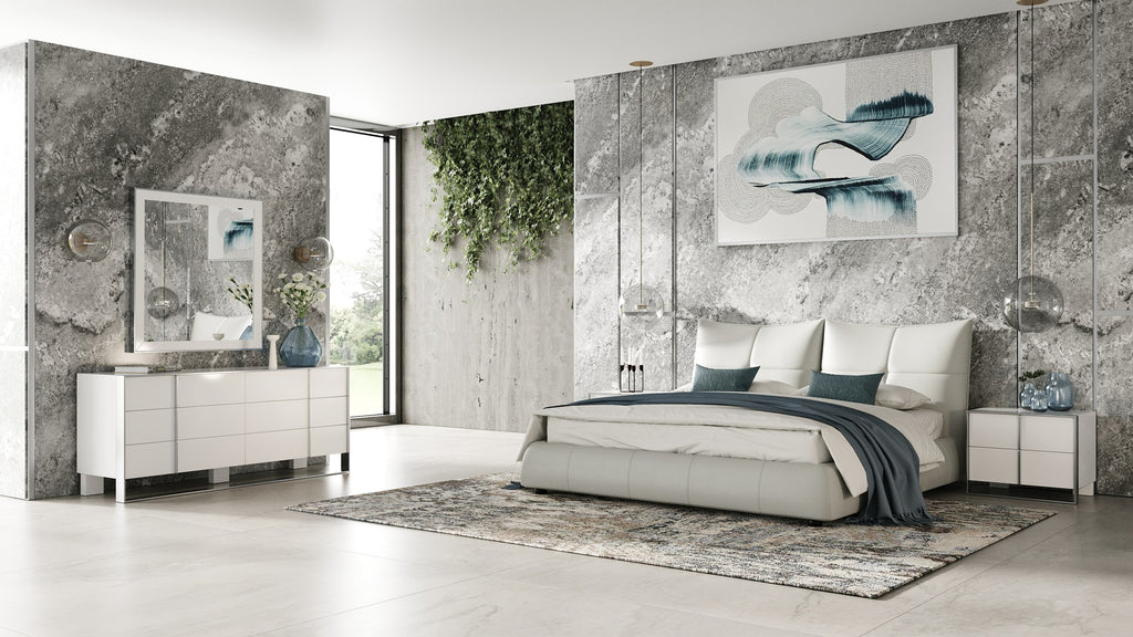 Patrick - Modern Light Grey Leather Bed - Modern Light Grey Leather Bed