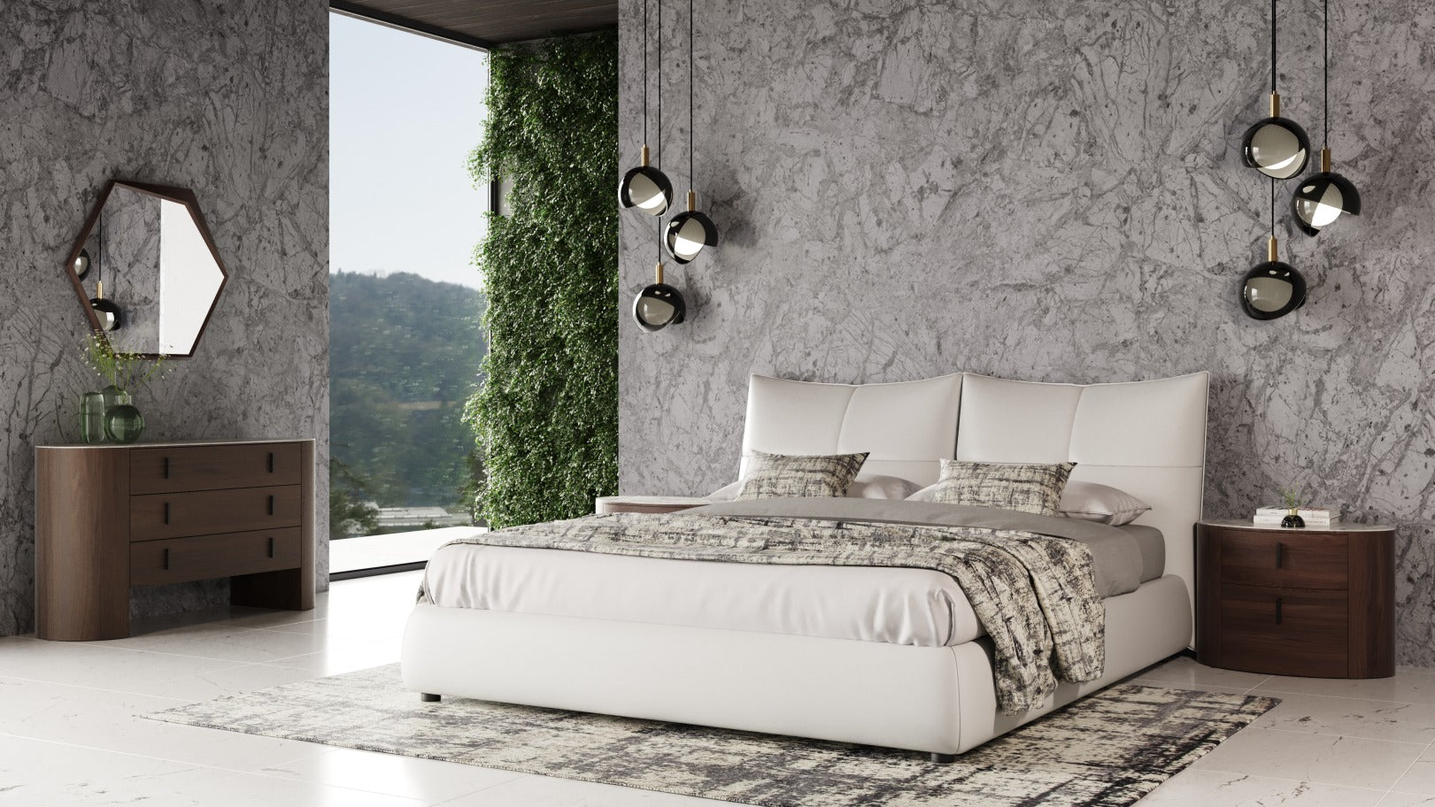 Patrick - Modern White Leather Bed - Modern White Leather Bed