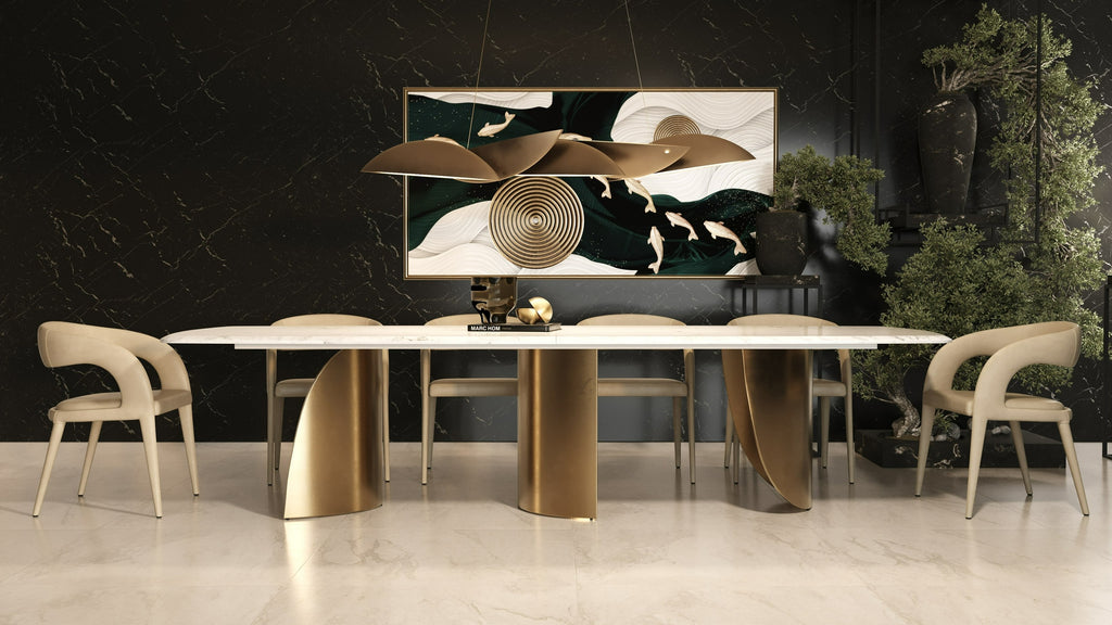 Reynold - Glam Faux Marble + Gold Stainless Steel Dining Table