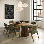 Sacks - Mid-Century Modern Green Fabric + Walnut Dining Chair