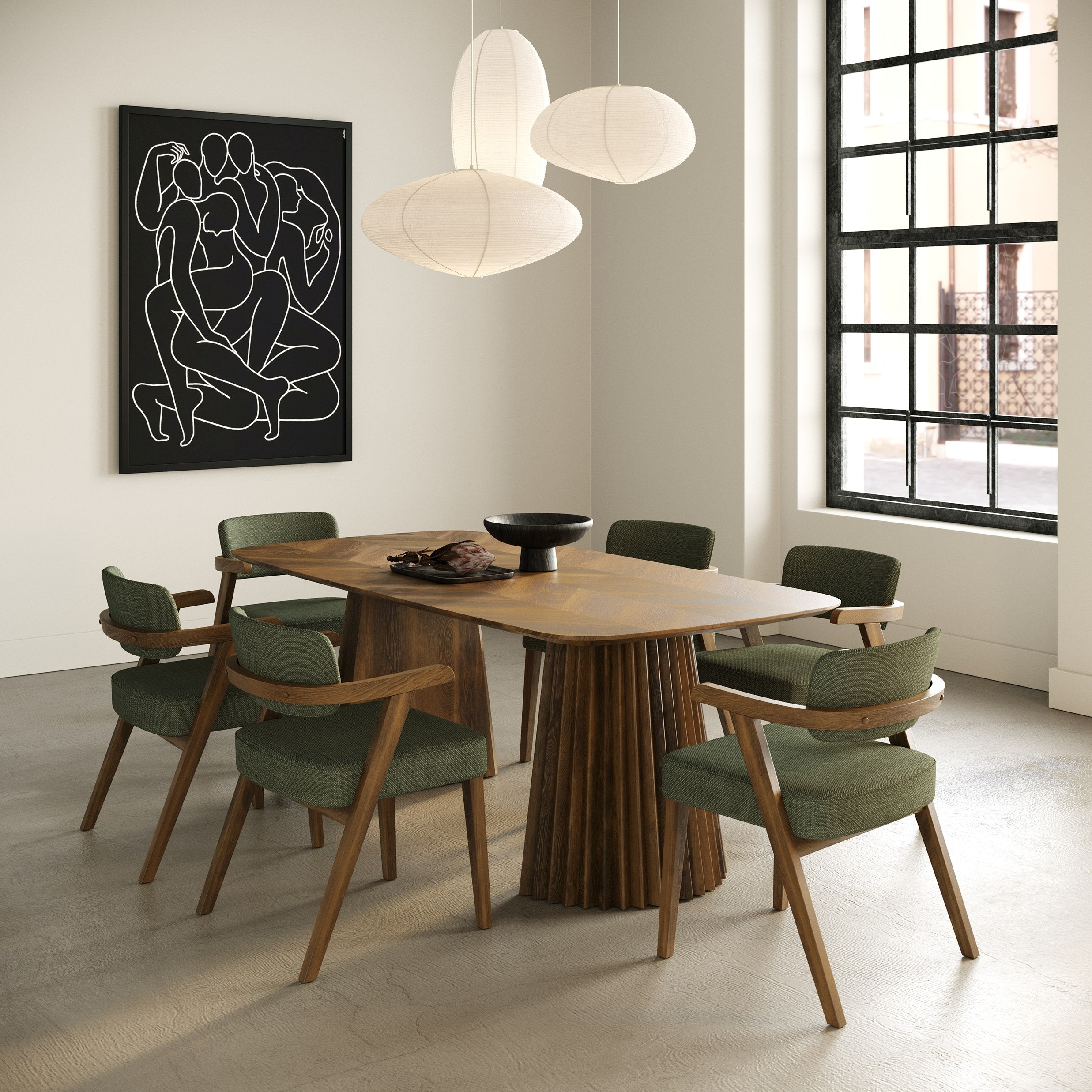 Sacks - Mid-Century Modern Herringbone Walnut Dining Table