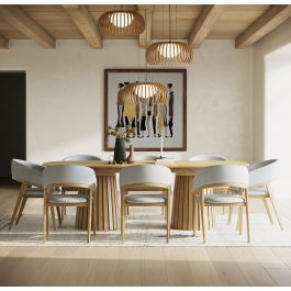 Truman - Mid-Century Modern Natural Oak Extendable Dining Table + 8 Chairs Set