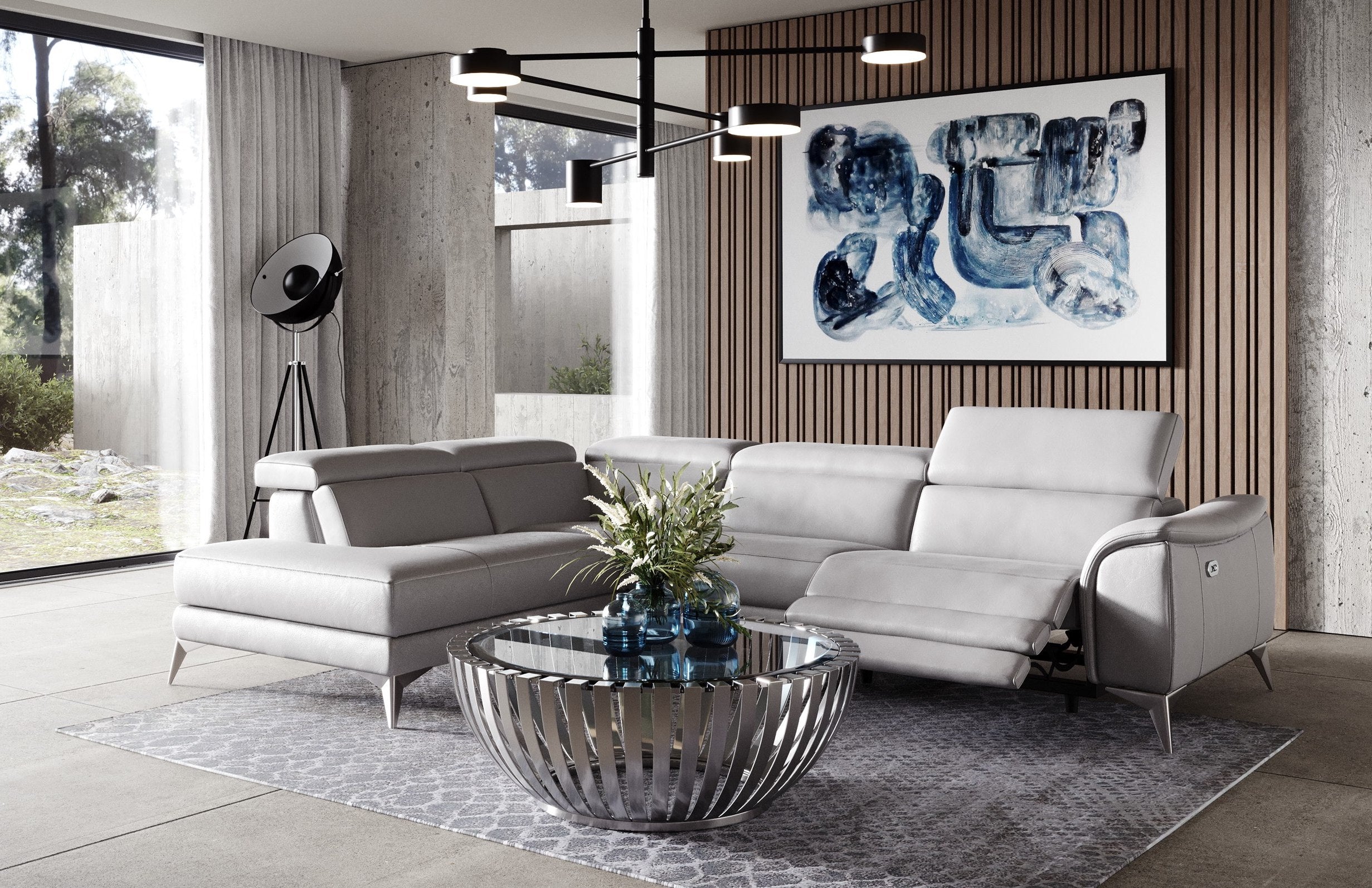 Monte Carlo - Italian Modern Grey Leather LAF Sectional Sofa