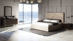 Moontide - Glam Beige Velvet and Brushed Brass EK Bedroom Set - Glam Beige Velvet and Brushed Brass EK Bedroom Set