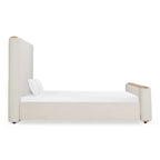 Eastern King Mora - Modern Cream Fabric + Wood Bed - Modern Cream Fabric + Wood Bed