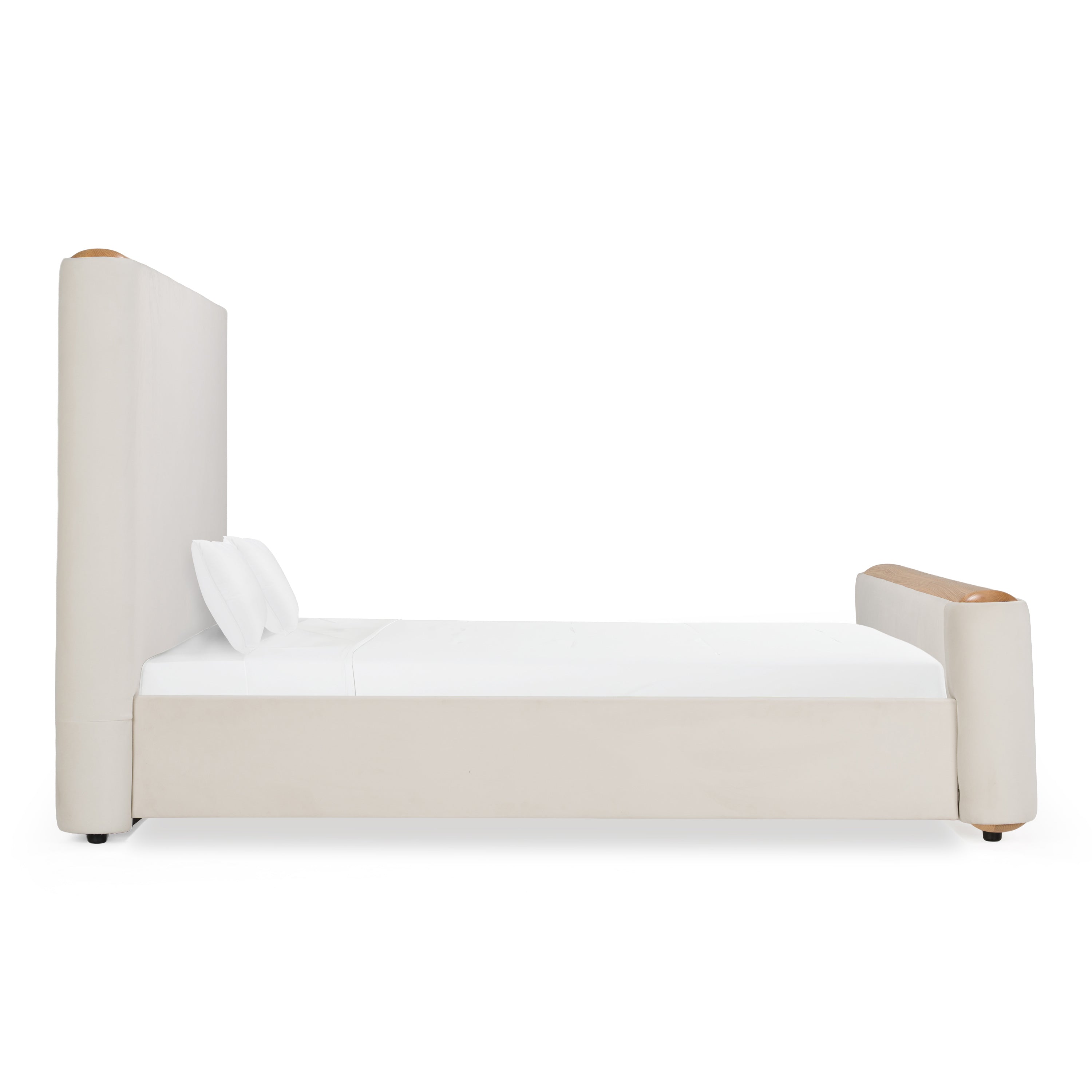 Eastern King Mora - Modern Cream Fabric + Wood Bed - Modern Cream Fabric + Wood Bed