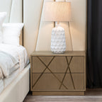 Nixa - Modern Wide Birch + Brushed Bronze Nightstand