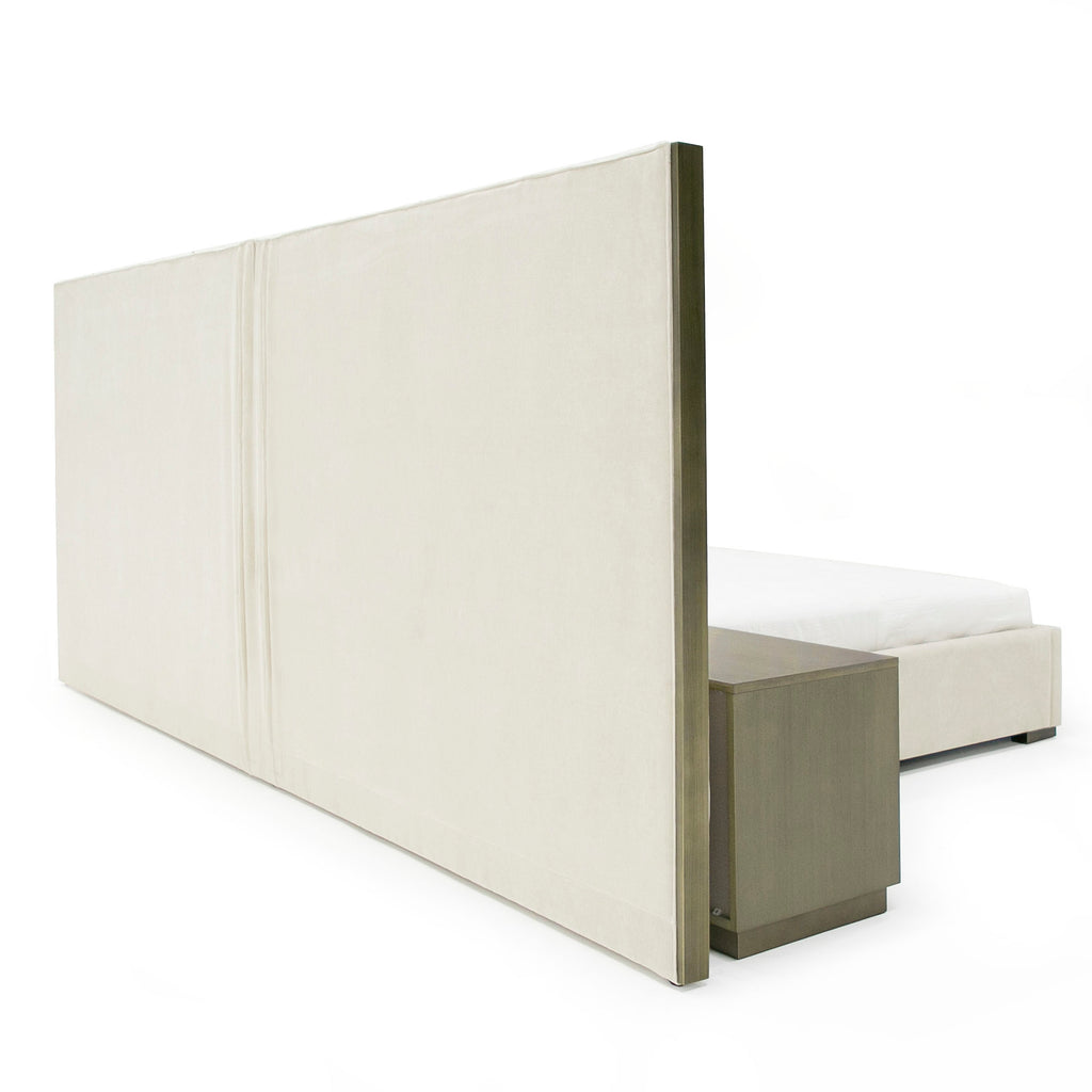 Nixa - Modern Beige Velvet + Brushed Bronze Bed - Modern Beige Velvet + Brushed Bronze Bed